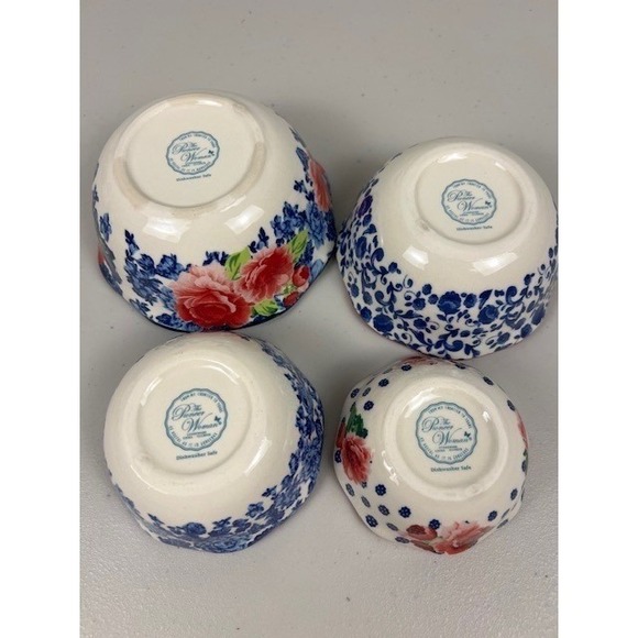 Pioneer Woman Heritage Floral Stoneware Nesting Measuring Bowl Set of 4 Blue Red - Picture 4 of 8